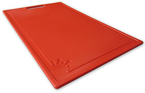 Chopping Board Plastic Non-Slip Feet Cutting Board Dishwasher Safe Antibacterial, 32x20cm, Red