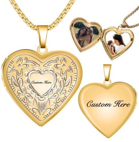 Cupimatch Collier Coeur Personnalisable avec Photo/Texte,Pendentif Cadre Photo Ouvrable Bijoux Tendance Plaqué pour Homme et Femm,Cadeau Parfait Noël Valentin Fête des Mères