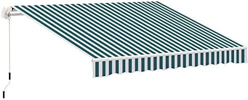 Outsunny toldo de Brazo articulado Manual Toldo 4m con manivela Toldo para balcón Protección Solar balcón de Pared Aluminio Blanco+Verde 395 x 245 cm