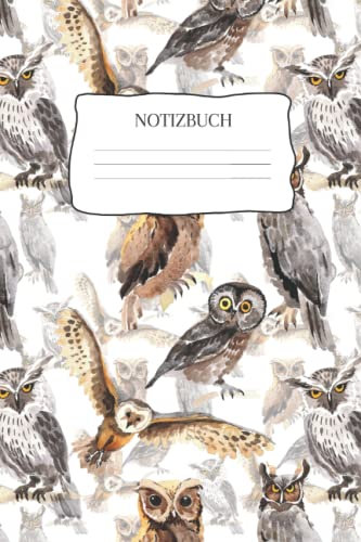Notizbuch: Notizbuch Eule, A5 (6'x9'), 120 linierte Seiten