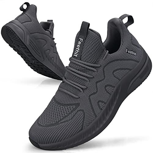 Feethit Sneakers Uomo Scarpe da Ginnastica, Camminata, Casual, Outdoor Fitness, Sportive Palestra, da Lavoro, Comode Leggere, Traspiranti, Grigio Scuro 45 EU