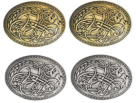 Baoblaze 4pcs Wikinger Brosche Abzeichen, 2pcs Gold + 2pcs Silber