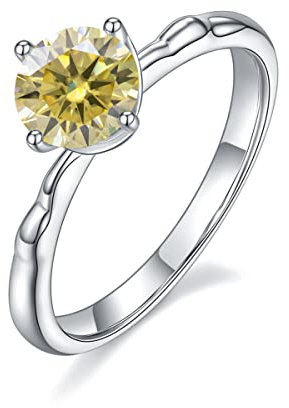 Gem's Beauty Moissanite-Diamantringe, gelb, 18 Karat Weißgold, 925er Sterlingsilber, Ring, 1,0 Karat Moissanite, Verlobungsringe, Diamantringe für Frauen, Hochzeit (Größe 6)