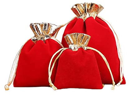 6 Stück Samtbeutel Schmuckbeutel, Kleine Stoff Beutel mit Kordelzug, Samt Säckchen Geschenkbeutel Stoffsäckchen zum Befüllen für Schmuck Hochzeit Weihnachten Geburtstag Party Geschenk,12x15cm Gold Rot