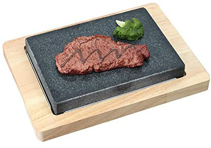 LIENE Grillplatte Lavastein, Hot Stone Steak Stein, 25 * 15 * 3 cm, Natürlich Grill Stein, Ideal für Fisch- und Gemüsefleisch, auch für Pizza
