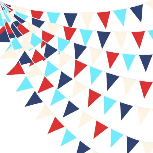 32Ft Rot Blau Khaki Wimpelkette Banner Party Dekorationen Stoff Wimpel Dreieck Flagge Girlande für Hochzeit Geburtstag Babyparty Pirat Ahoi Anker Nautisch Unter dem Meer Ozean Unterwasser Kinderzimmer
