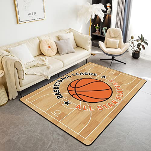Loussiesd Basketball Weich Teppich 100x150cm Sports Thema Sport Arena Teppich Kinder Mädchen Basketball Ball Muster Wetterfest Dekor WohnzimmerTeppich für Küche und Balkon Basketball Lover Bodenmatte