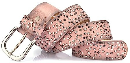 NIUXICH Damen Nietengürtel Pailletten Metallschnalle Breite Gürtel Metallstern Nietengürtel Kleidung Dekorativer Gürtel, Rosa, 90cm