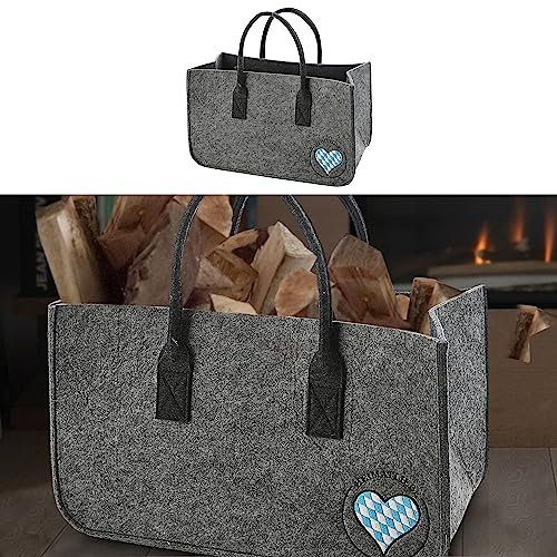 Kaminholztasche Stickerei Heimatliebe │ Filz 48x28x25cm hellgrau │ Aufbewahrung für Brennholz (1 x Kaminholztasche Heimatliebe hellgrau)