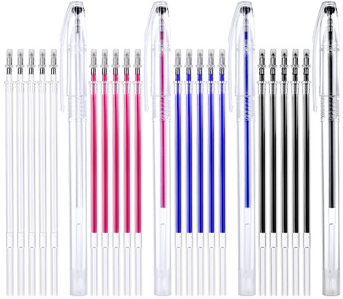 Bewudy 4 Farben Markierungsstifte aus Stoff mit 20 Nachfüllungen, wärmeradierbare Stifte für Stoff, austauschbare Hitze löschbare Stifte für trickmarker Stoffe Schneiderinnen Nähen Stoffe Marker