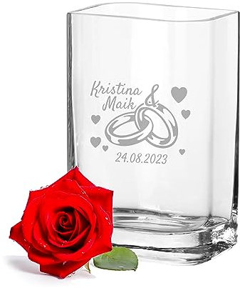 LALALO Leonardo Vase mit Gravur als Hochzeit Geschenk, Personalisiert als Hochzeitsgeschenk, Sandzeremonie, Hochzeitstag, Blumen-Deko für den Tisch (25x15x10 cm, Ewigkeitsringe)