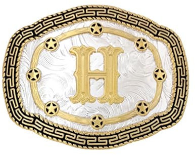 Seternaly Große goldene Initiale Gürtelschnalle Western Cowboy Gürtelschnalle mit Buchstabe ABCDMRJ bis Z für Männer Frauen Jungen Mädchen, Gold-H, 4.3*3.3in
