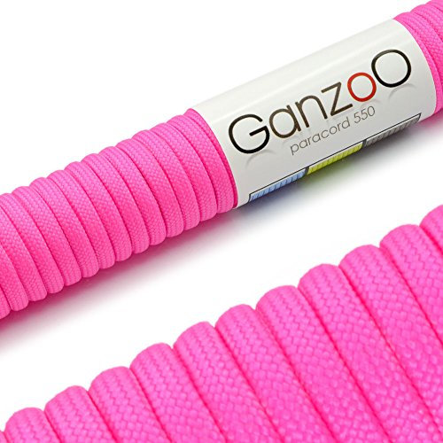 Ganzoo Paracorde 550, 4mm Corde, 3 Mètres, Polyester, Type 3-7 brins intérieurs, Le Bricolage de Laisse de Chien Collier Bracelet, Camping Survie et Outdoor Corde à Tout Faire, Magenta Fluo