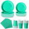 Nkaiso Anniversaire Vaisselle de fete 96 Pièces Bleu Vert Party Assiettes en Papier Set Assiettes de Fête Jetables Papier Tasses Serviettesr, pour Barbecue les Fêtes les Pique-niques -24 Invités