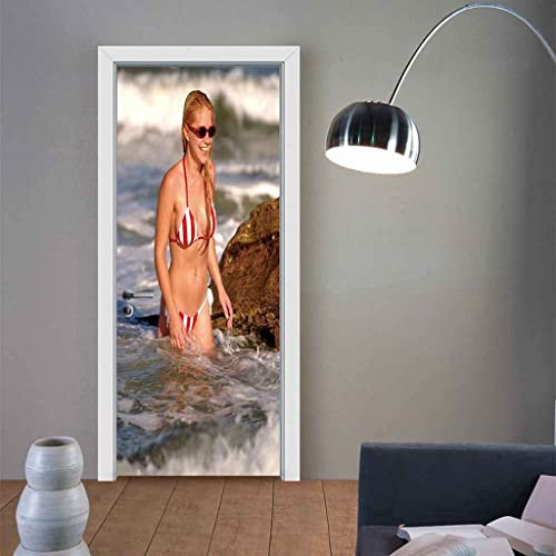 Türtapete 3D Selbstklebend Türposter - Schöne Frau Im Meer 90 X 200 Cm - Türaufkleber Fototapete Abziehen Und Aufkleben Türfolie Poster - Kinderzimmer Wohnzimmer Küche Schlafzimmer Tür Fotos