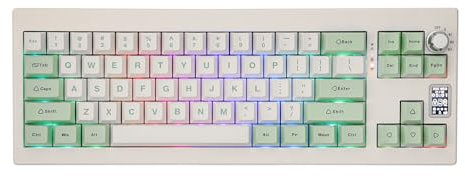 EPOMAKER Shadow-X Gasket Mechanical Keyboard with Screen, Hot Swappable 3 Modes (2.4ghz/Bluetooth/USB-C Wired) Wireless Gaming Keyboard, Poron Foam, Silicon Pad (White Green, Flamingo Switch)