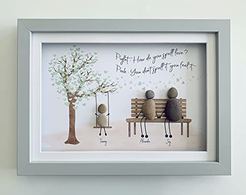 Personalised Pebble Art Picture framed and Mounted. Perfect occasion gift Valentine, Birthday, Wedding, Anniversary, baby, Christening, New Home. Adoption. Family