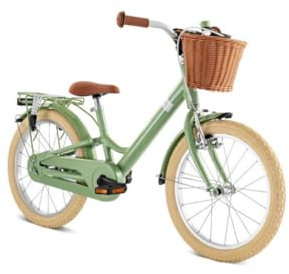 PUKY YOUKE Classic 18 | Kinderfahrrad 18 Zoll | Kinderfahrrad ab 5 Jahren | Retro Fahrrad für Kinder mit Korb & Rücktritt | Höhenverstellbar & leicht | Made in Germany | Retro Green