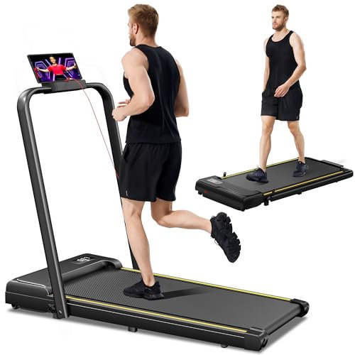 UMAY 2-in-1 Laufband für Zuhause klappbar 1650W, Walking Pad mit extra breitem 41 cm Laufband, rutschfest und stoßdämpfend Treadmill for Home mit Einer Tragfähigkeit von 115 KG,C1 Schwarz
