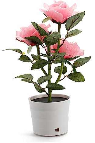 BESPORTBLE Solar-rosenblume Led Solarbeleuchtung Mit Lichtern Pinke Künstliche Blumendekoration Wasserdichte Solarleuchte Für Garten Balkon Zimmer Büro Romantische Outdoor-nachtlampe