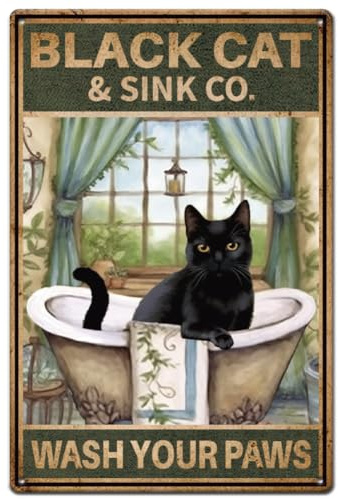 SUPERDANT Bathroom Metal Signs Cat in the Bathtub Tin Sign Wash Your Paws Iron Poster Funny Wall Plaques for Toilet Restroom Bedroom Home Vintage Decor Man Cave ift