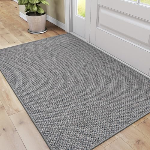 DEXI Schmutzfangmatte Innen 92 x 142 cm, rutschfest Fußmatte waschbar, absorbierend Fussmatte, Dünne Türmatte Eingangsteppich für Haustür & Flur, Grau