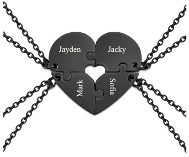 Jovivi Personalisierte Freundschaftsketten für 4 Herz Puzzel Anhänger mit Gravur BFF Ketten Freundschaft Schwester Familie Geschenke