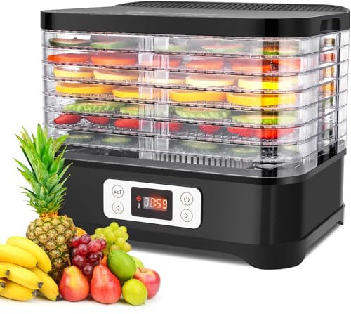 Nictemaw Essiccatore, Disidratatore in acciaio inox con 8 scomparti, regolazione della temperatura 35 – 70 ℃, per carne, frutta, verdura e noci, 400 W