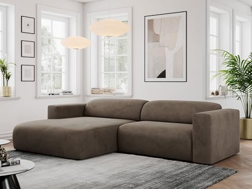 MKS MEBLE Ecksofa, Sofa L-Form, Wohnlandschaft L-Form, Modern Design Couch, Sofagarnitur, Couchgarnitur, Polsterecke - Pasadena -Braun Velvet - Links Seite
