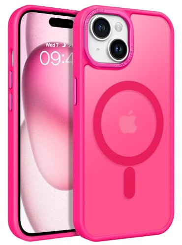 GaoBao Hot Pink iPhone 15 Case, Slim Fit, MagSafe Compatible, Translucent Matte Back, Shockproof Protective Cover for iPhone 15 6.1 2023
