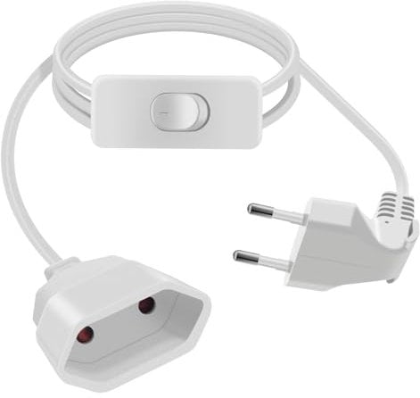 HuaLiSiJi Verlängerungskabel Eurostecker mit Schalter 2,5A 250V Verlängerungskabel Flach Eurostecker 90 Grad Kurz, für Haushaltsgeräte TV PC Computer Monitor Etc (Weiß, 3m)