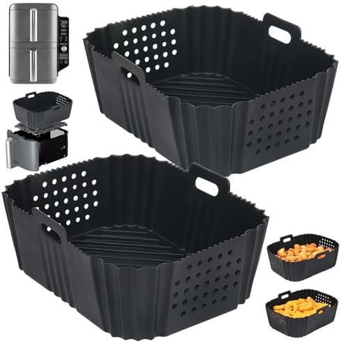 BYKITCHEN Airfryer Silikonform für Ninja Double Stack XL Heißluftfritteuse SL400EU, 2 Stück Heißluftfritteuse Zubehör für Ninja SL400EU 9.5L, Airfryer Zubehör für Ninja Heißluftfritteuse Double Stack