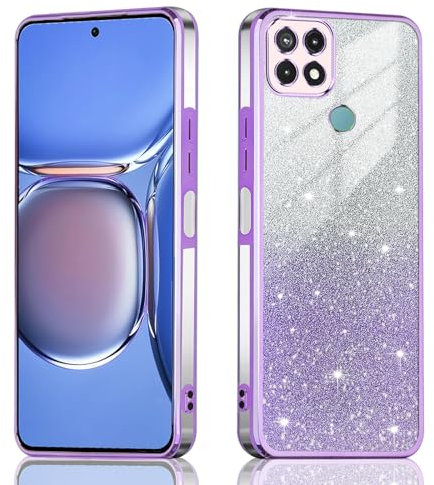 JNERBUYI Funda Bumper para Realme C21, Funda para móvil de Antigolpes, Carcasa Ultrafina Galvanizada, Funda Brillante para Niñas. Lavanda
