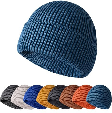Enwokran Wintermütze Mütze Herren Damen Strickmütze Roll up Edge Cuffed Beanie Klassisches Design Herrenmütze Modern Weich Elastisch Haube Atmungsaktivem (Pfauenblau)