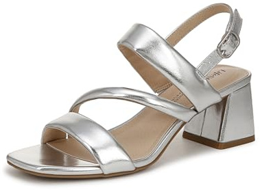LifeStride Womens Celia Slingback Strappy Dress Sandals Heeled Sandal Silver Metallic