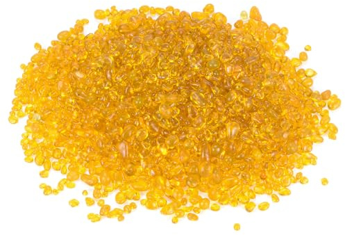 M METERXITY High Luster Round Fire Glass Stones, Glass Gems, Glass Pebbles, Glass pieces for Vases/Fire Pit/Garden Decorations 3-6mm, 350g/0.77-Pound [Yellow]