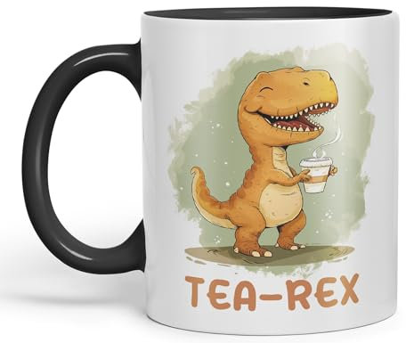 Vixar Tea-Rex, Dinosaurus, Dino Joke Sarkasm Sarcastic, tazza in ceramica colorata per tè, caffè, hot brew, 330 ml, regalo (nero)