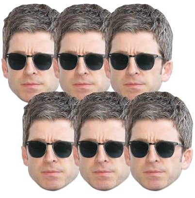 Star Cutouts CMP005 Noel Gallagher Masks Six Pack Cardboard Face Masks With Tabs and Elastic