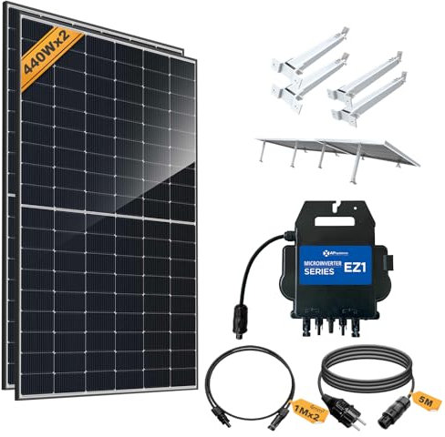 APsystems - Micro onduleur EZ1-M 800 W - Avec câble de raccordement, panneau solaire JA Solar® 440 W x 2 et 2 supports Master en aluminium - Idéal pour installation mini PV