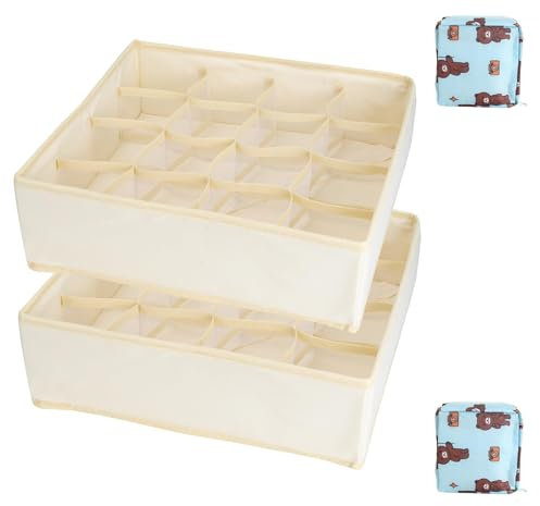 Zythrem 2PCS Organizador Ropa Interior 16 Compartimentos Organizadores de Cajones, Organizador Cajones para Guardar Ropa Interior, Calcetines, Pantalones, Corbatas+2 Bolsa de almacenamiento