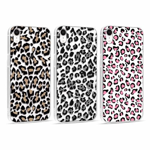 RUMDEY 3 Pack Clear Cheetah Print Phone Case for iPhone XR 6.1, Cute Girly Leopard Pattern Design Anti-Scratch Soft Slim TPU Silicon Protective Bumper Funda Cover for Women Girls - 01