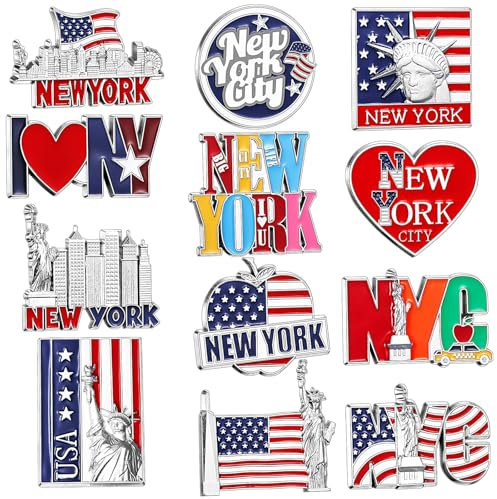 Konohan 12 Pcs New York Magnets for Refrigerator Metal NYC Fridge Magnet Magnetic New York Souvenirs USA Souvenirs Gifts Magnetic NYC Refrigerator Stickers, USA Flag, Statue of Liberty