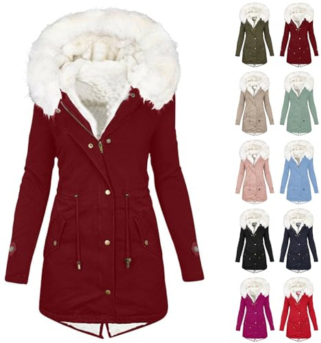Générique Manteau Femme Hiver Veste Polaire Chaude éPaissir Parka en Peluche Blousons à Capuche avec Fermeture à Glissière Doudoune Col en Fourrure Amovible Blouson Veste Coupe Vent, S-5XL