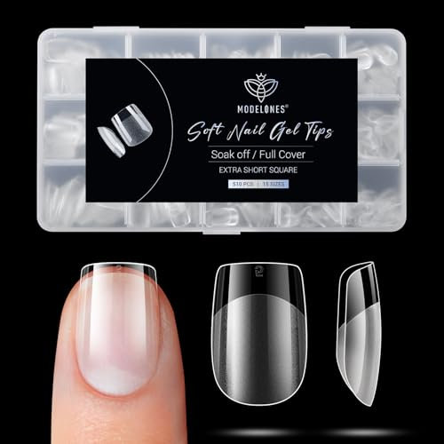 Modelones XS Square Nail Tips -510Pcs Short Nail Tips for Gel Extensions Half Matte Full Cover Clear Acrylic Gel Kit False Press on Nails Manicure Salon DIY at Home 15 Sizes
