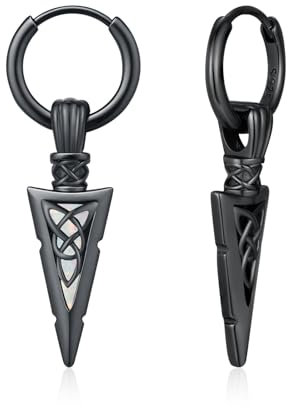 MEDWISE Pfeilspitze Schwarz Creolen Ohrringe 925er Silber Keltische Ohrringe Herren Pfeil Anhänger Hängend Weiß Opal Schmuck für Damen Herren Teenager Unisex Geburtstag Geschenke