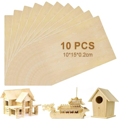 NOPKESV 12 Piezas Madera Contrachapada, Tablero Madera Contrachapado, Hojas De Madera De Balsa, Madera de Tilo para Pirograbado, Modelado, Maderas para Manualidades, Tableros de Madera (10x15x0.2cm)