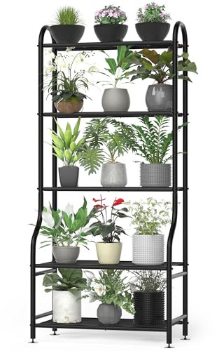 Yutrchey 5-Tier Metal Plant Stand Indoor Outdoor, Waterproof Flower Stand for Multiple Pots, Heavy Duty Plant Stands for Living Room Patio Garden Decor, Tall Plant Shelf with Leveling Feet