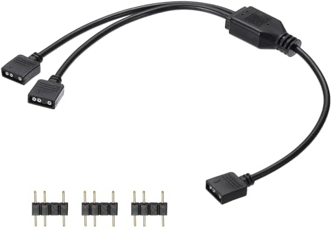 sourcing map ARGB Splitter Cable, 5V 12 3 Pin 1 to 2 Female to Female ARGB Adapter Cable with 3 Pin Male Connectors for PC Computer ARGB Fan/LED Lights, Black