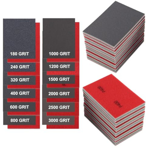 KEQAR 24 Pezzi Spugne Abrasive, Blocchi e Pad Leviganti, Grana 180-3000, Morbidi e Flessibili, per Legno, Cartongesso, Mobili, Metallo, Lucidatura e Riparazione Carrozzeria Auto