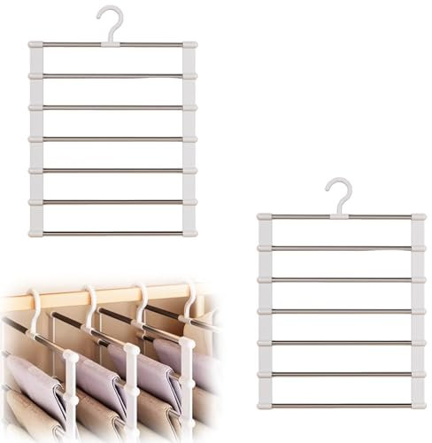 2 Stück Faltbare Hosenbügel, Platzsparende Kleiderbügel Mit 7 Stangen, 485mm*360mm, Ideal Für Kleine Wohnungen Und Reisen, Aus PVC Und Edelstahl
